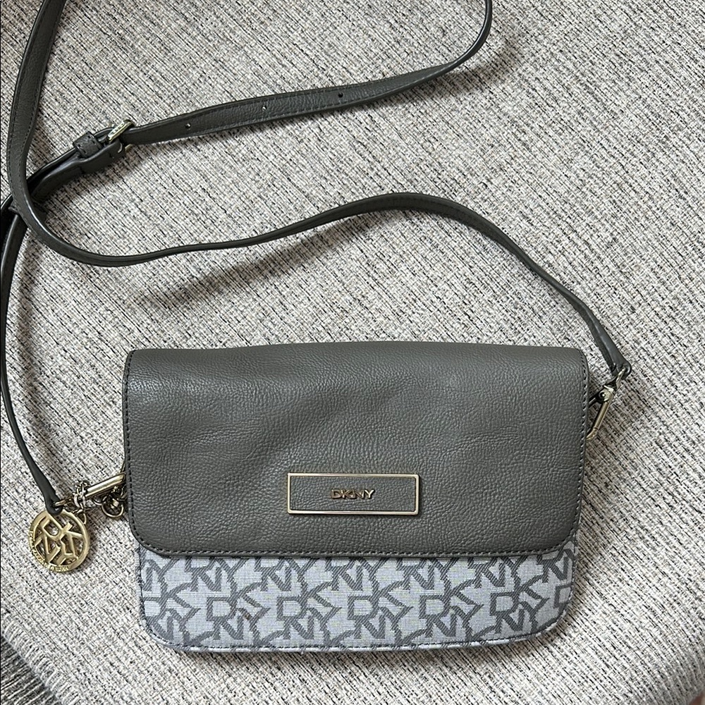 DKNY Gray and Black Crossbody Bag Sleek Design